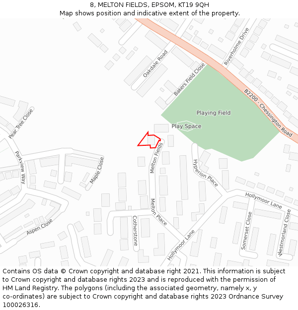 8, MELTON FIELDS, EPSOM, KT19 9QH: Location map and indicative extent of plot