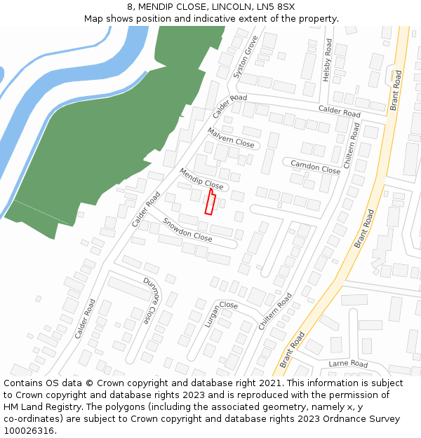 8, MENDIP CLOSE, LINCOLN, LN5 8SX: Location map and indicative extent of plot