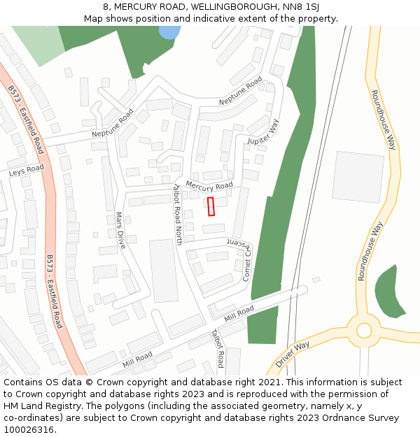 8, MERCURY ROAD, WELLINGBOROUGH, NN8 1SJ: Location map and indicative extent of plot