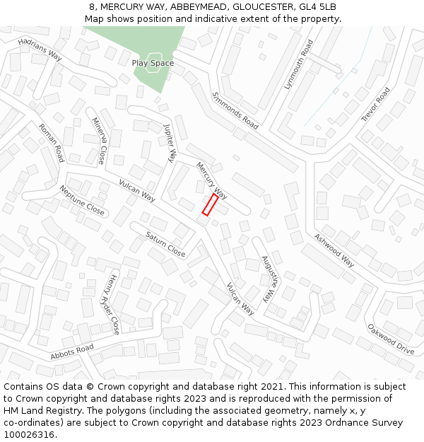 8, MERCURY WAY, ABBEYMEAD, GLOUCESTER, GL4 5LB: Location map and indicative extent of plot
