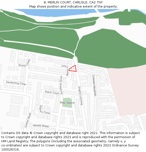 8, MERLIN COURT, CARLISLE, CA2 7NY: Location map and indicative extent of plot