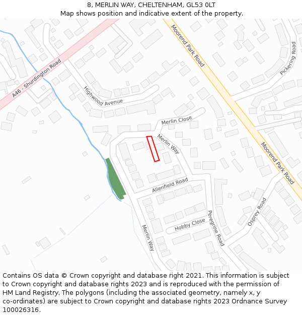 8, MERLIN WAY, CHELTENHAM, GL53 0LT: Location map and indicative extent of plot