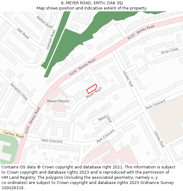 8, MEYER ROAD, ERITH, DA8 3SJ: Location map and indicative extent of plot