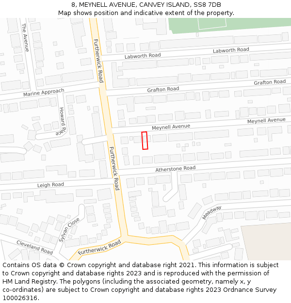8, MEYNELL AVENUE, CANVEY ISLAND, SS8 7DB: Location map and indicative extent of plot