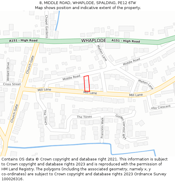8, MIDDLE ROAD, WHAPLODE, SPALDING, PE12 6TW: Location map and indicative extent of plot