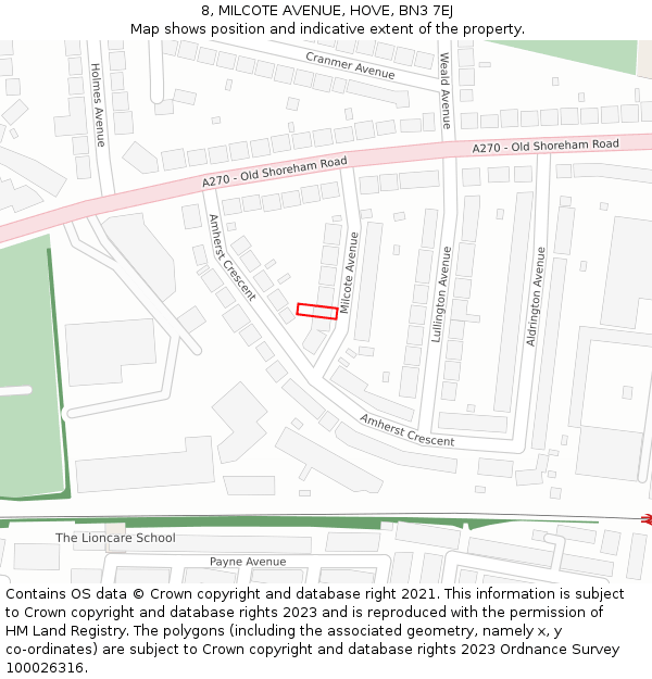 8, MILCOTE AVENUE, HOVE, BN3 7EJ: Location map and indicative extent of plot