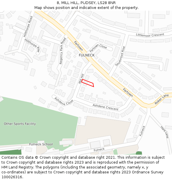 8, MILL HILL, PUDSEY, LS28 8NR: Location map and indicative extent of plot