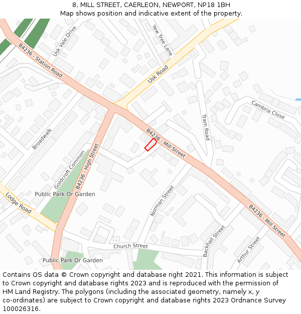 8, MILL STREET, CAERLEON, NEWPORT, NP18 1BH: Location map and indicative extent of plot