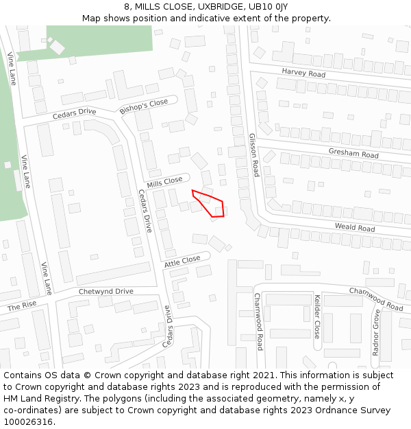 8, MILLS CLOSE, UXBRIDGE, UB10 0JY: Location map and indicative extent of plot