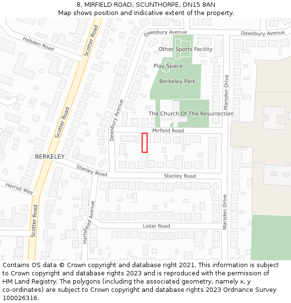 8, MIRFIELD ROAD, SCUNTHORPE, DN15 8AN: Location map and indicative extent of plot