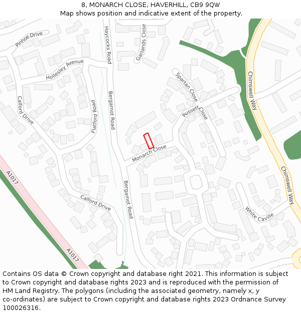 8, MONARCH CLOSE, HAVERHILL, CB9 9QW: Location map and indicative extent of plot