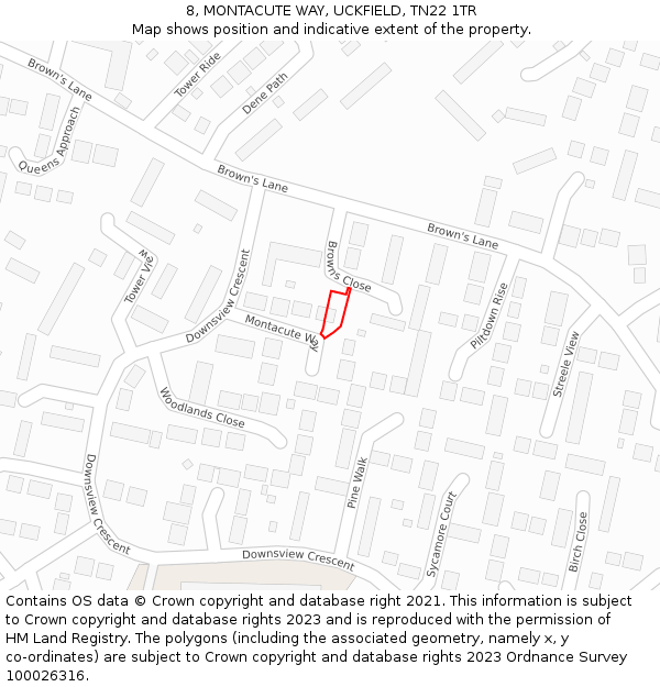 8, MONTACUTE WAY, UCKFIELD, TN22 1TR: Location map and indicative extent of plot