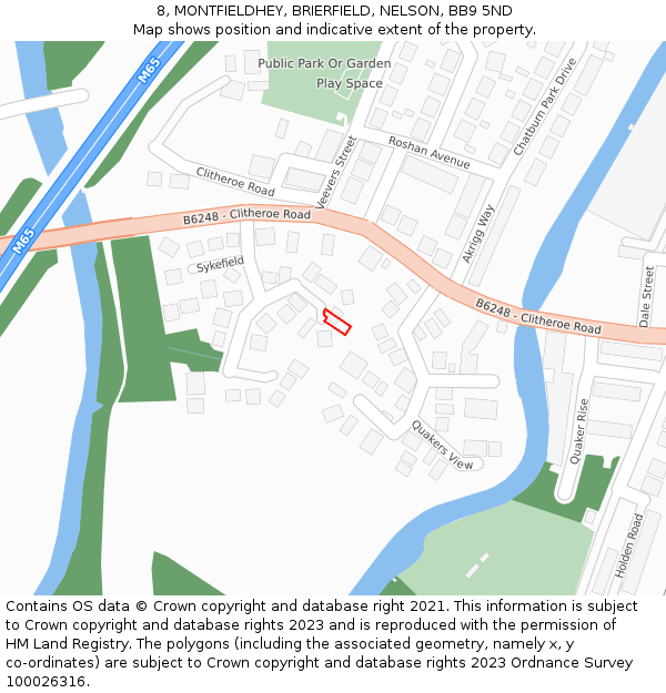 8, MONTFIELDHEY, BRIERFIELD, NELSON, BB9 5ND: Location map and indicative extent of plot