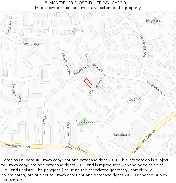 8, MONTPELIER CLOSE, BILLERICAY, CM12 0UH: Location map and indicative extent of plot