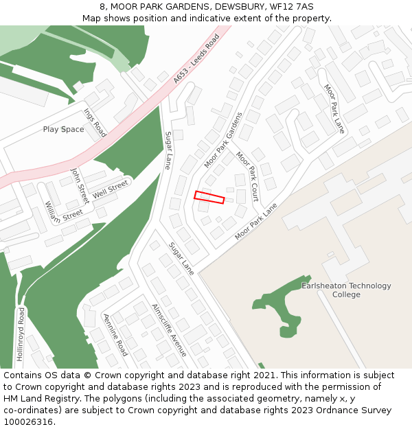 8, MOOR PARK GARDENS, DEWSBURY, WF12 7AS: Location map and indicative extent of plot