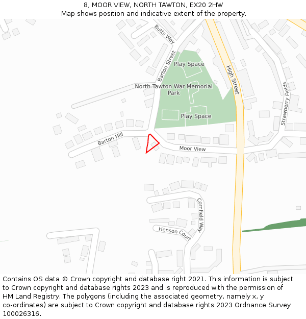 8, MOOR VIEW, NORTH TAWTON, EX20 2HW: Location map and indicative extent of plot