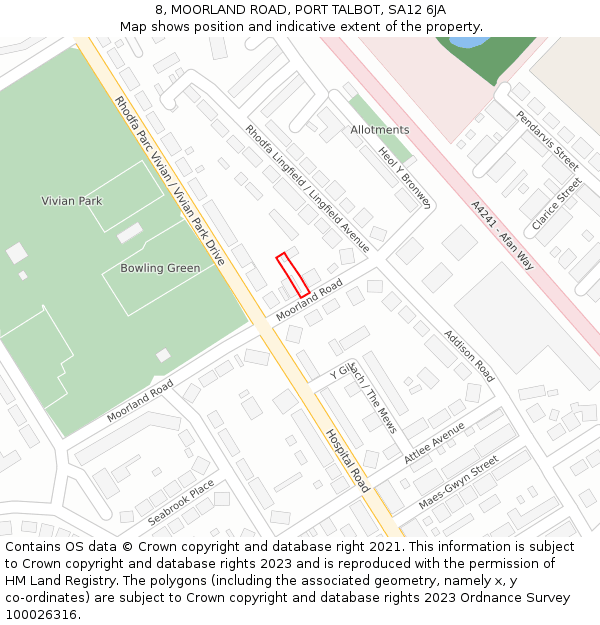 8, MOORLAND ROAD, PORT TALBOT, SA12 6JA: Location map and indicative extent of plot