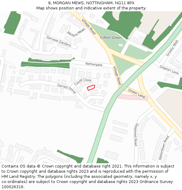 8, MORGAN MEWS, NOTTINGHAM, NG11 8PX: Location map and indicative extent of plot