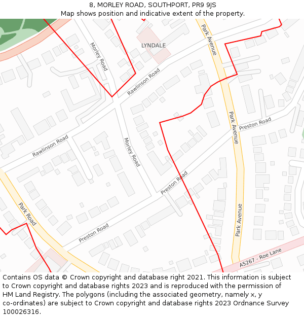 8, MORLEY ROAD, SOUTHPORT, PR9 9JS: Location map and indicative extent of plot