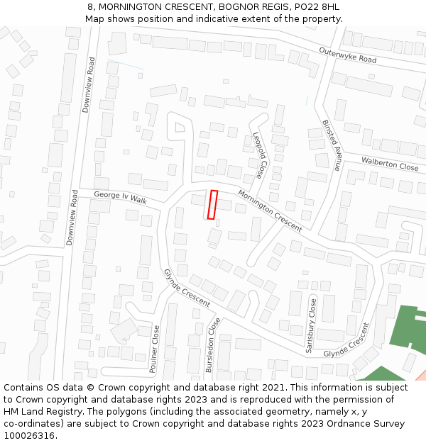 8, MORNINGTON CRESCENT, BOGNOR REGIS, PO22 8HL: Location map and indicative extent of plot