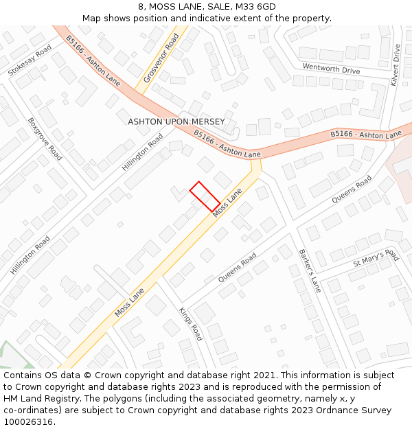 8, MOSS LANE, SALE, M33 6GD: Location map and indicative extent of plot