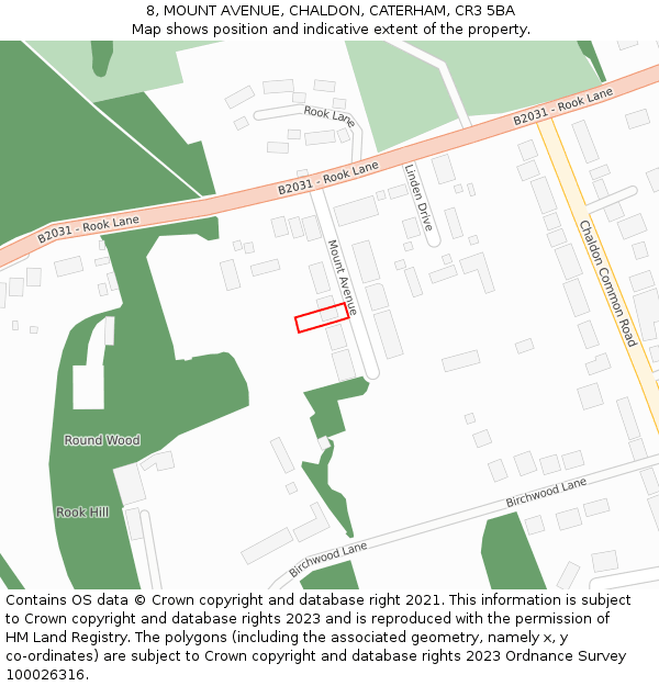 8, MOUNT AVENUE, CHALDON, CATERHAM, CR3 5BA: Location map and indicative extent of plot