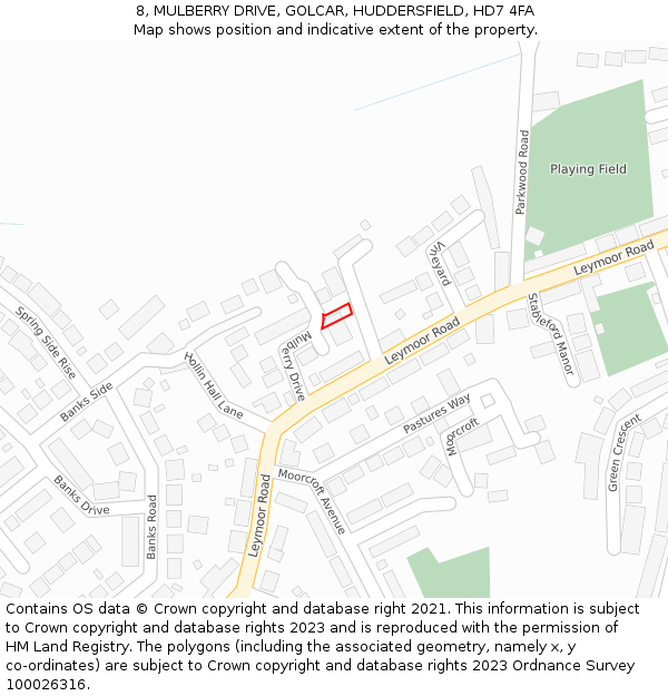 8, MULBERRY DRIVE, GOLCAR, HUDDERSFIELD, HD7 4FA: Location map and indicative extent of plot