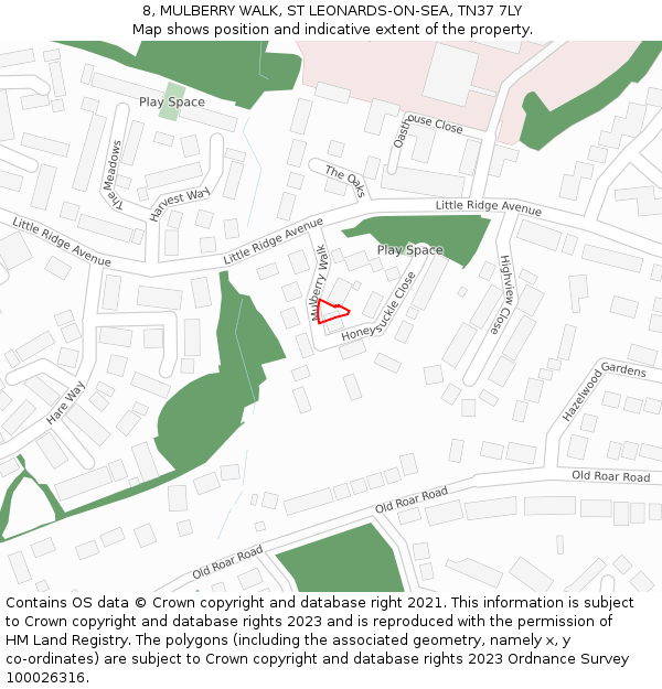 8, MULBERRY WALK, ST LEONARDS-ON-SEA, TN37 7LY: Location map and indicative extent of plot
