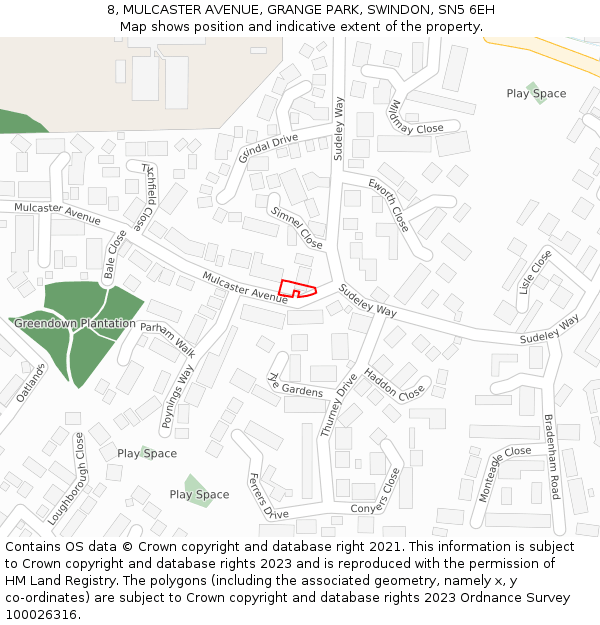 8, MULCASTER AVENUE, GRANGE PARK, SWINDON, SN5 6EH: Location map and indicative extent of plot