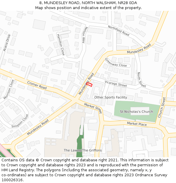 8, MUNDESLEY ROAD, NORTH WALSHAM, NR28 0DA: Location map and indicative extent of plot