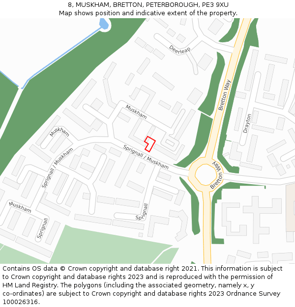 8, MUSKHAM, BRETTON, PETERBOROUGH, PE3 9XU: Location map and indicative extent of plot