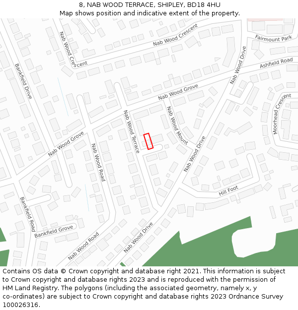 8, NAB WOOD TERRACE, SHIPLEY, BD18 4HU: Location map and indicative extent of plot