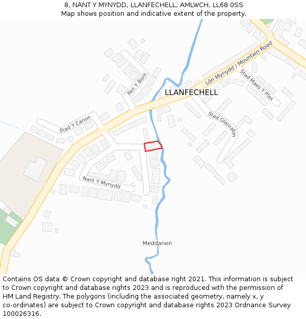 8, NANT Y MYNYDD, LLANFECHELL, AMLWCH, LL68 0SS: Location map and indicative extent of plot