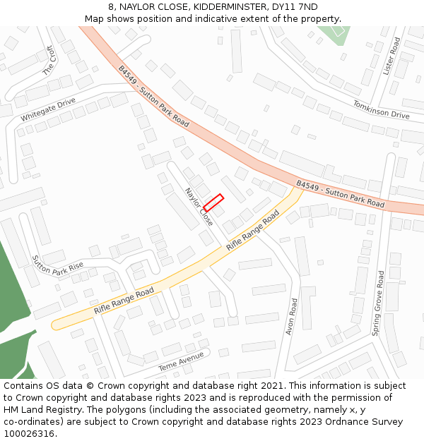 8, NAYLOR CLOSE, KIDDERMINSTER, DY11 7ND: Location map and indicative extent of plot