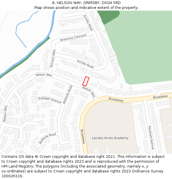 8, NELSON WAY, GRIMSBY, DN34 5RD: Location map and indicative extent of plot
