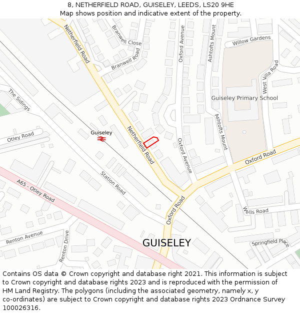 8, NETHERFIELD ROAD, GUISELEY, LEEDS, LS20 9HE: Location map and indicative extent of plot
