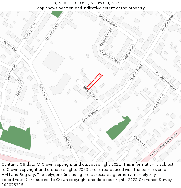 8, NEVILLE CLOSE, NORWICH, NR7 8DT: Location map and indicative extent of plot