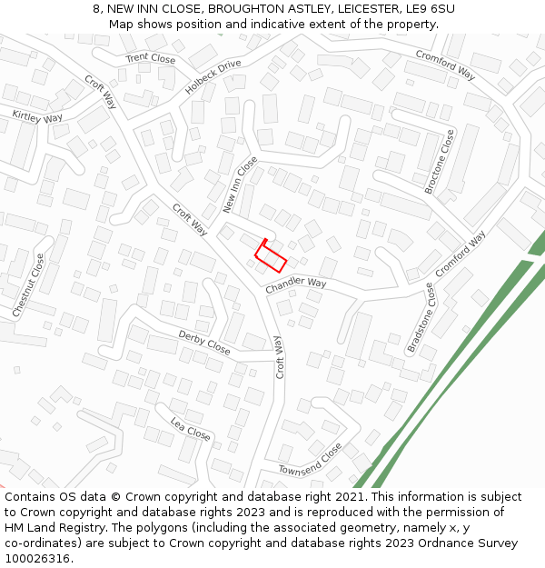 8, NEW INN CLOSE, BROUGHTON ASTLEY, LEICESTER, LE9 6SU: Location map and indicative extent of plot