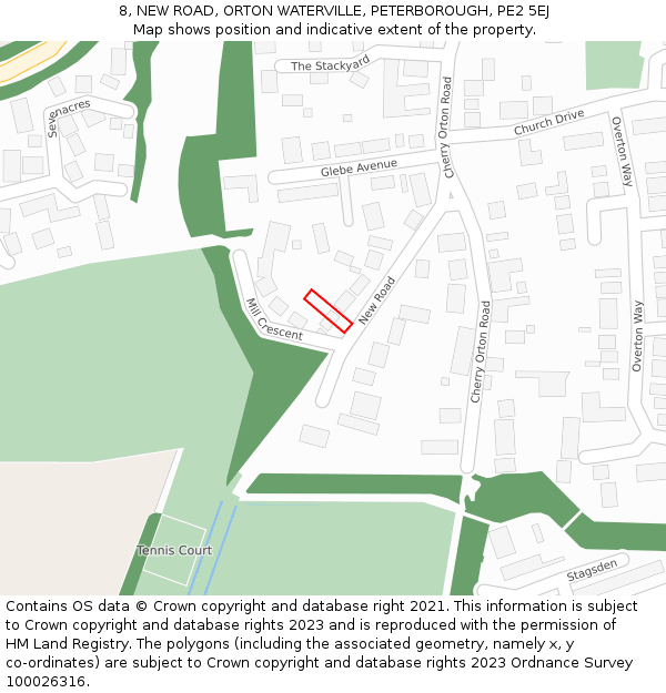8, NEW ROAD, ORTON WATERVILLE, PETERBOROUGH, PE2 5EJ: Location map and indicative extent of plot