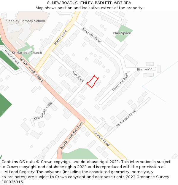 8, NEW ROAD, SHENLEY, RADLETT, WD7 9EA: Location map and indicative extent of plot