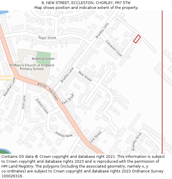 8, NEW STREET, ECCLESTON, CHORLEY, PR7 5TW: Location map and indicative extent of plot