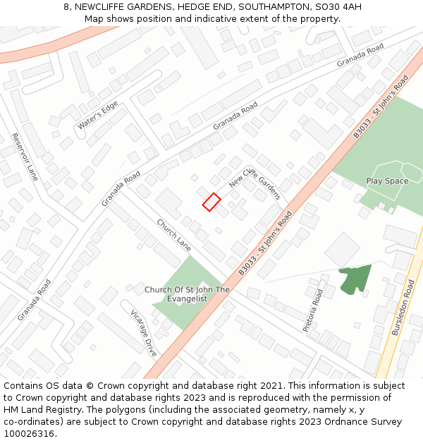 8, NEWCLIFFE GARDENS, HEDGE END, SOUTHAMPTON, SO30 4AH: Location map and indicative extent of plot