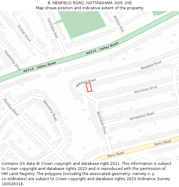 8, NEWFIELD ROAD, NOTTINGHAM, NG5 1HE: Location map and indicative extent of plot