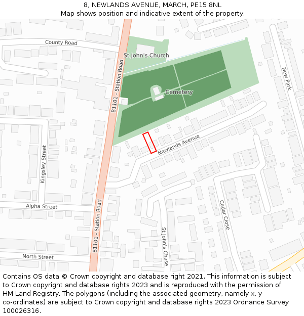 8, NEWLANDS AVENUE, MARCH, PE15 8NL: Location map and indicative extent of plot