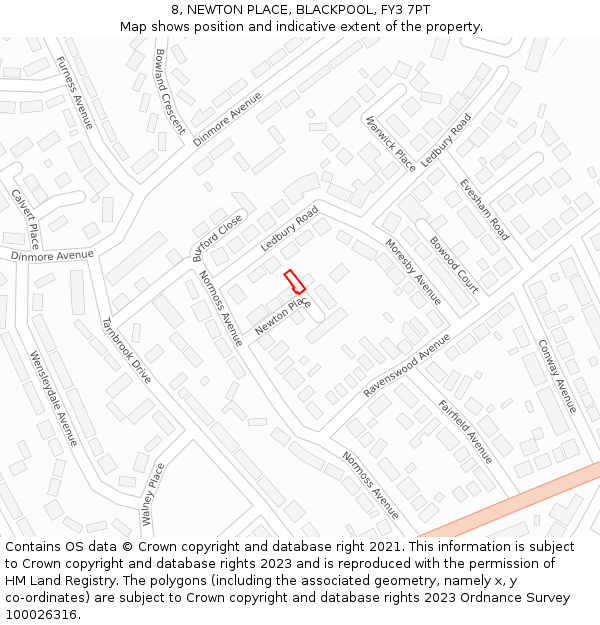 8, NEWTON PLACE, BLACKPOOL, FY3 7PT: Location map and indicative extent of plot