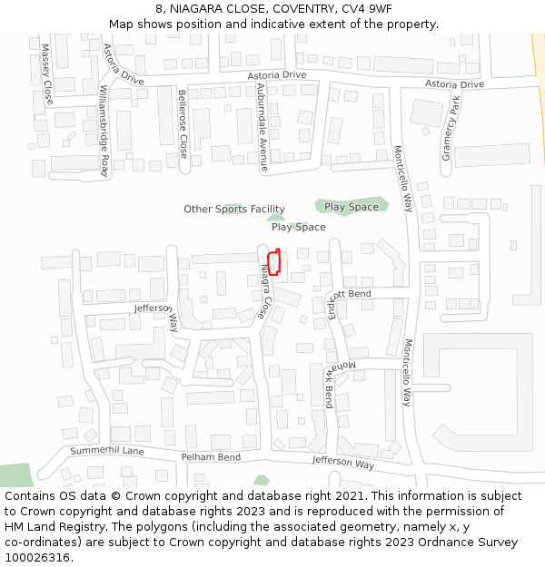 8, NIAGARA CLOSE, COVENTRY, CV4 9WF: Location map and indicative extent of plot