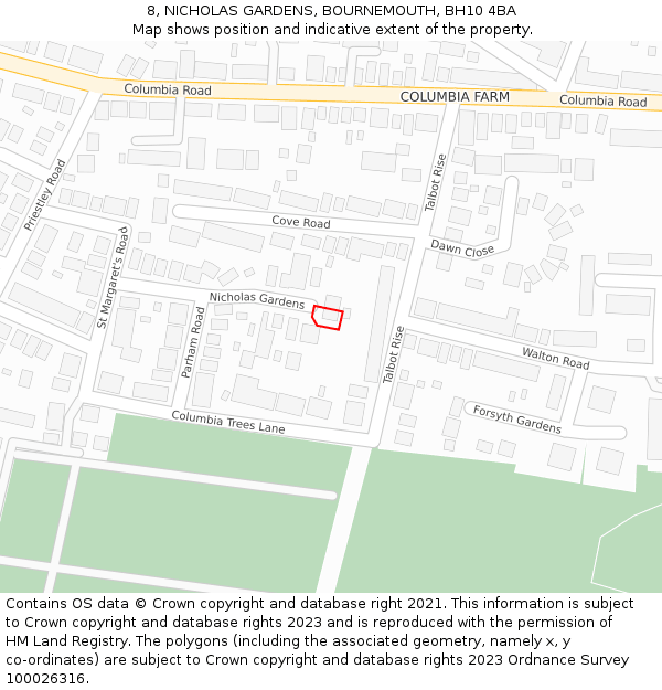 8, NICHOLAS GARDENS, BOURNEMOUTH, BH10 4BA: Location map and indicative extent of plot