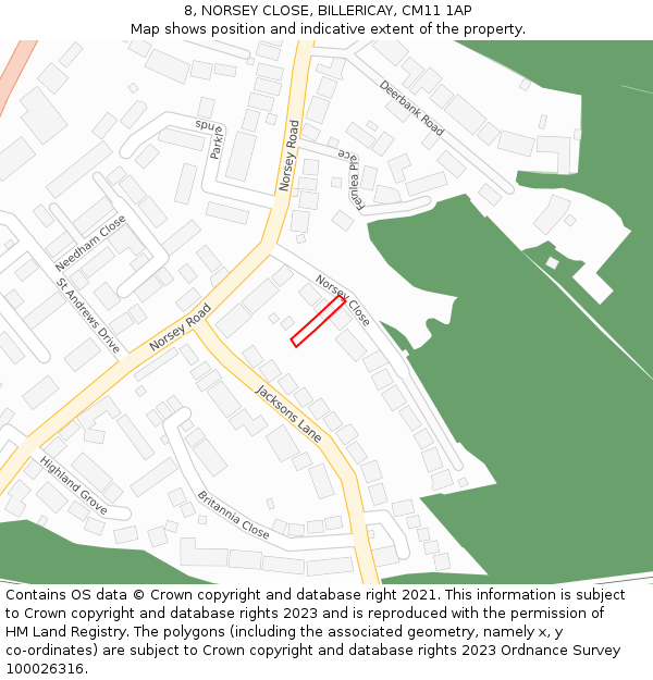 8, NORSEY CLOSE, BILLERICAY, CM11 1AP: Location map and indicative extent of plot