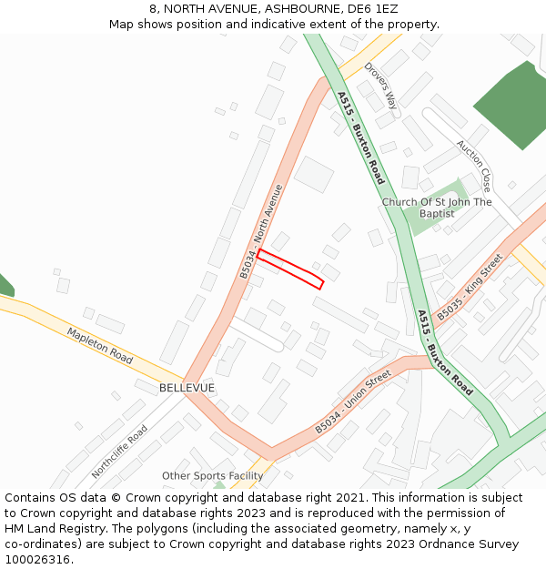 8, NORTH AVENUE, ASHBOURNE, DE6 1EZ: Location map and indicative extent of plot