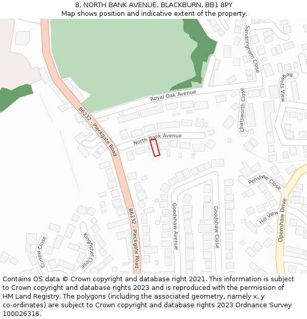 8, NORTH BANK AVENUE, BLACKBURN, BB1 8PY: Location map and indicative extent of plot